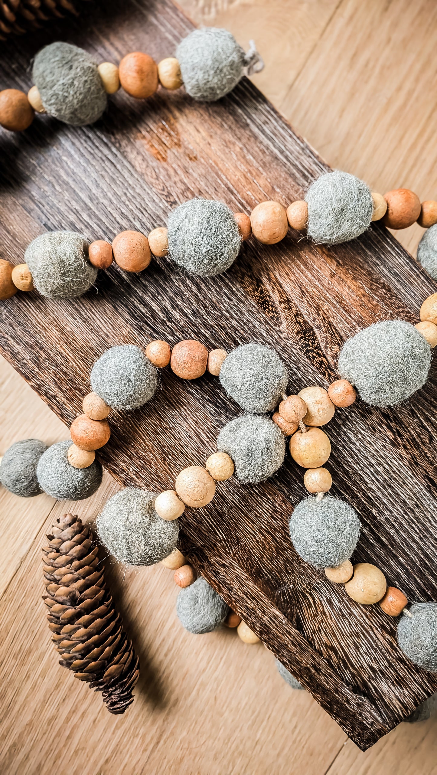Wood + Wool Garland, Grey