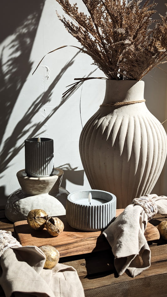 Ribbed Stone LED Candle