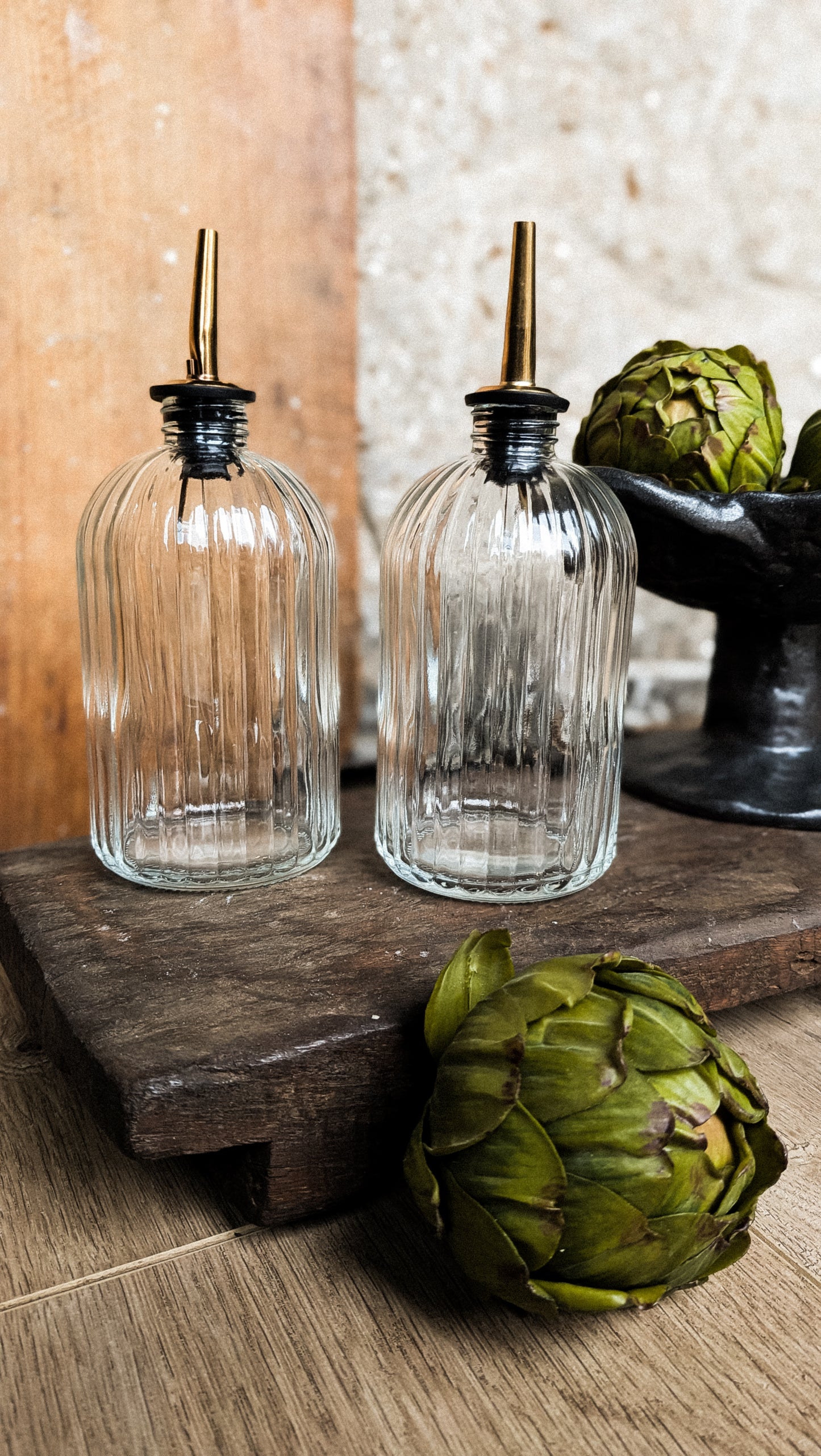 Olive Oil & Vinegar Glass Fluted Bottles