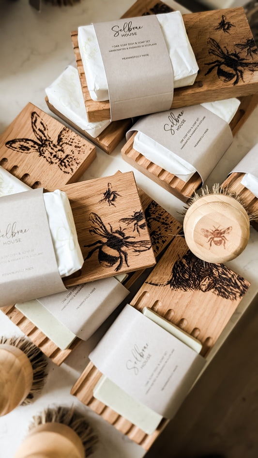 Branded Oak Dish & Soap Set