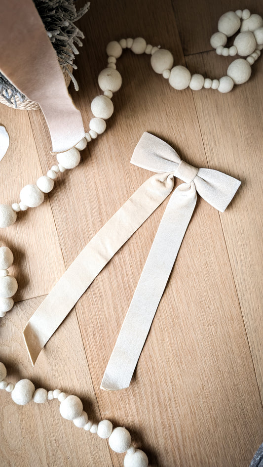 Velvet Bow With Clip, Cream