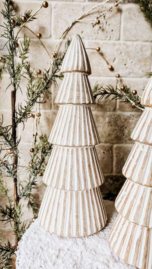 Fluted Wooden Tree, Whitewash