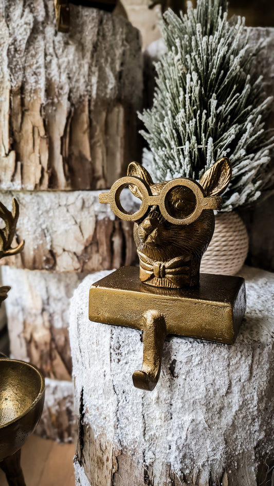 Eric + Eloise Collection Brass Stocking Holder, Louie Mouse