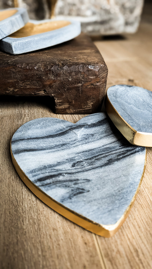 Gold Edge Marble Heart Tray