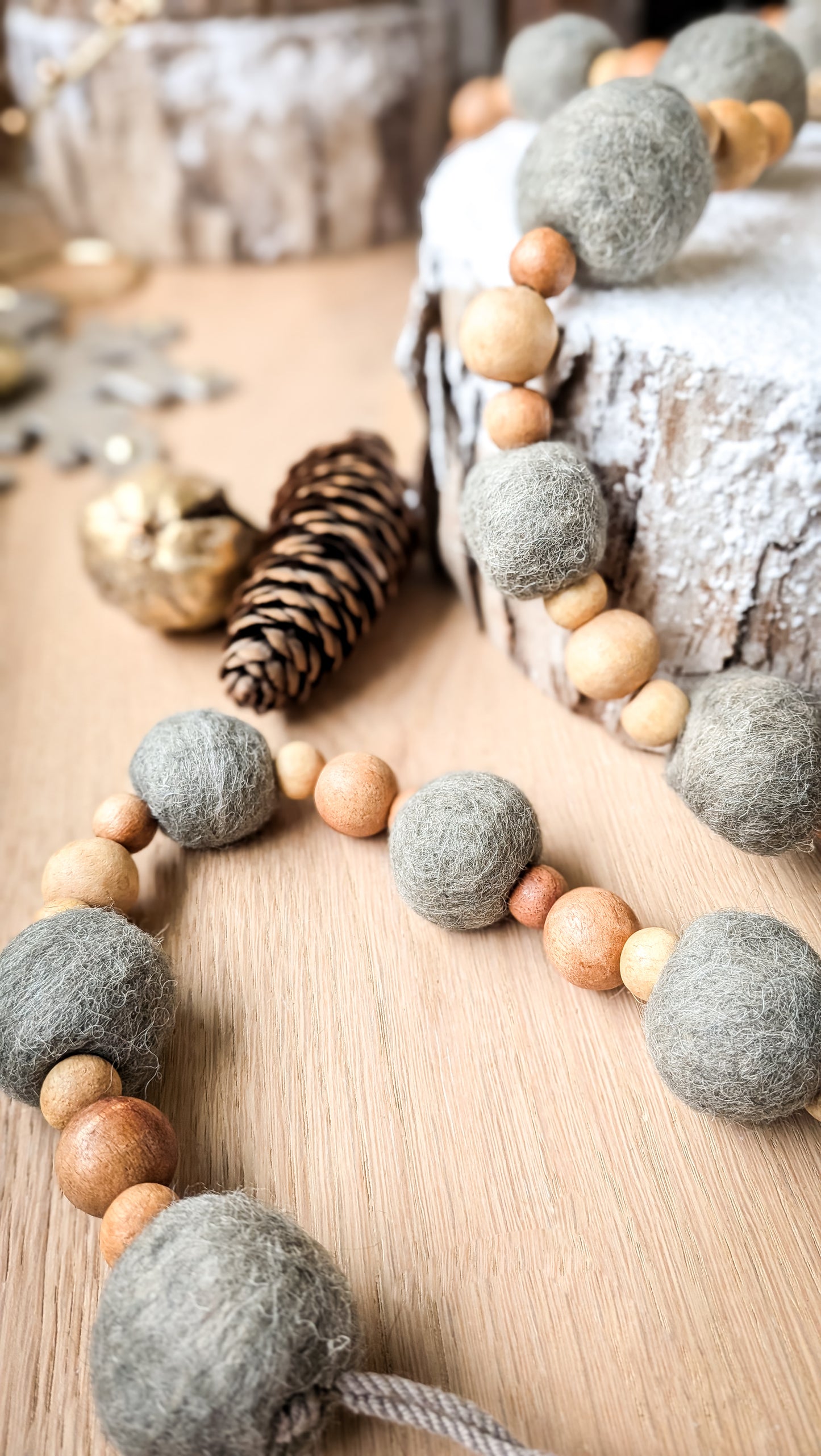Wood + Wool Garland, Grey