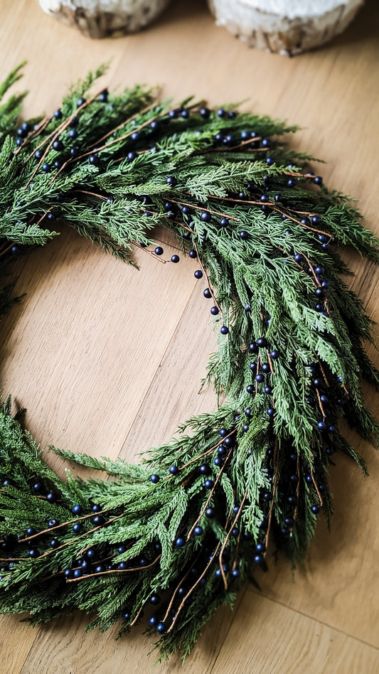 Navy Plum Berry Norfolk Cypress Wreath