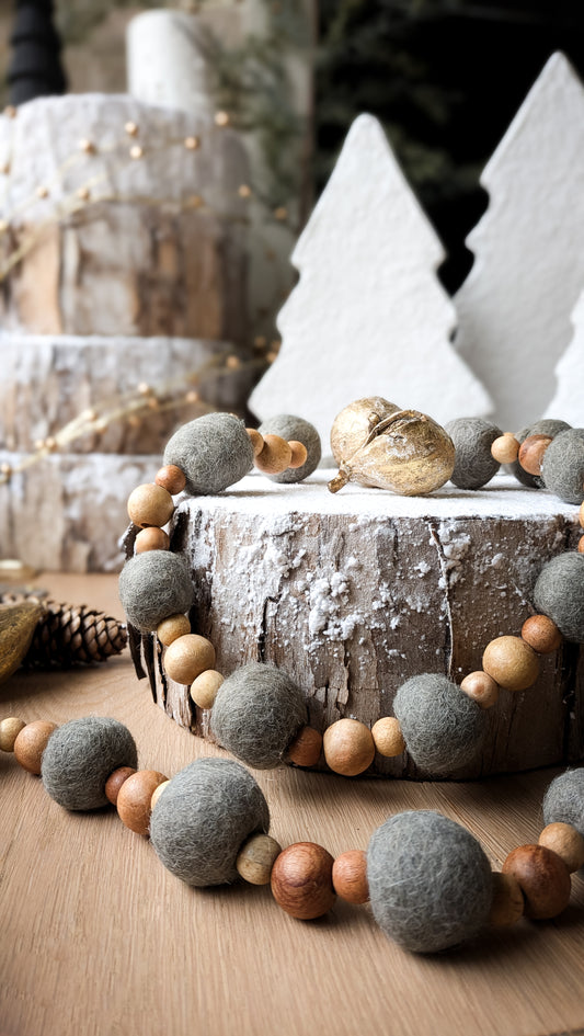 Wood + Wool Garland, Grey