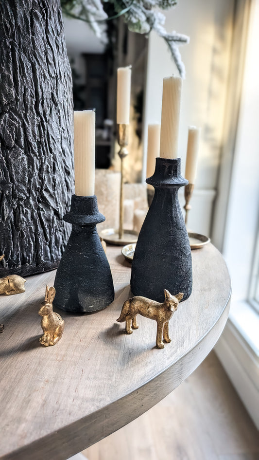 Arta Terracotta Candle Holder, Black