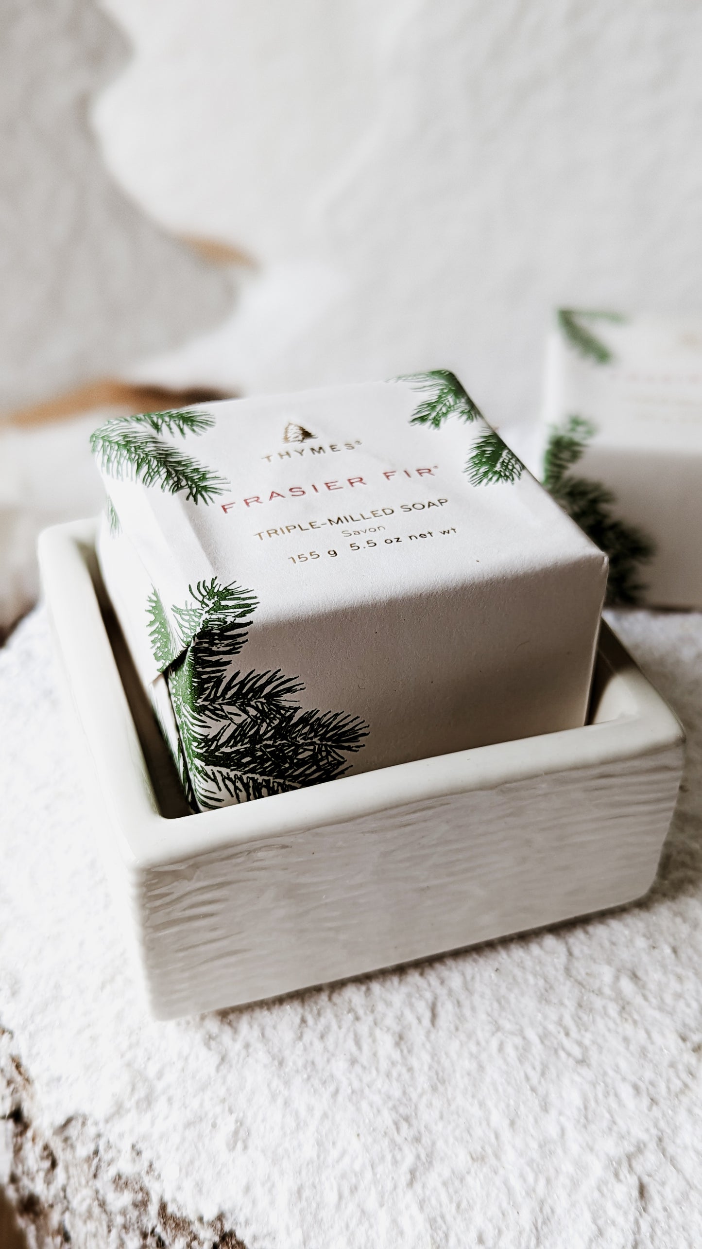 Thymes Frasier Fir Bar Soap & Dish Set