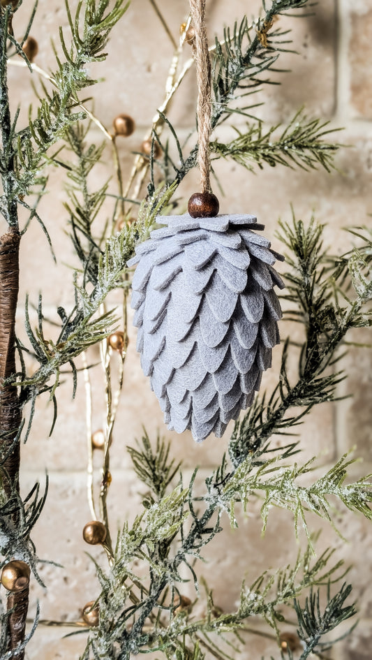 Felt Pinecone Ornament, Grey