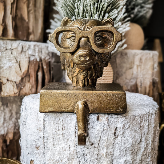 Eric + Eloise Collection Brass Stocking Holder, Beatrice Bear