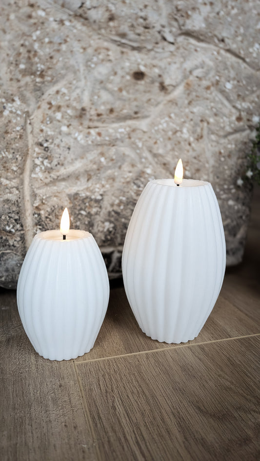 White Deluxe Ribbed LED Candle