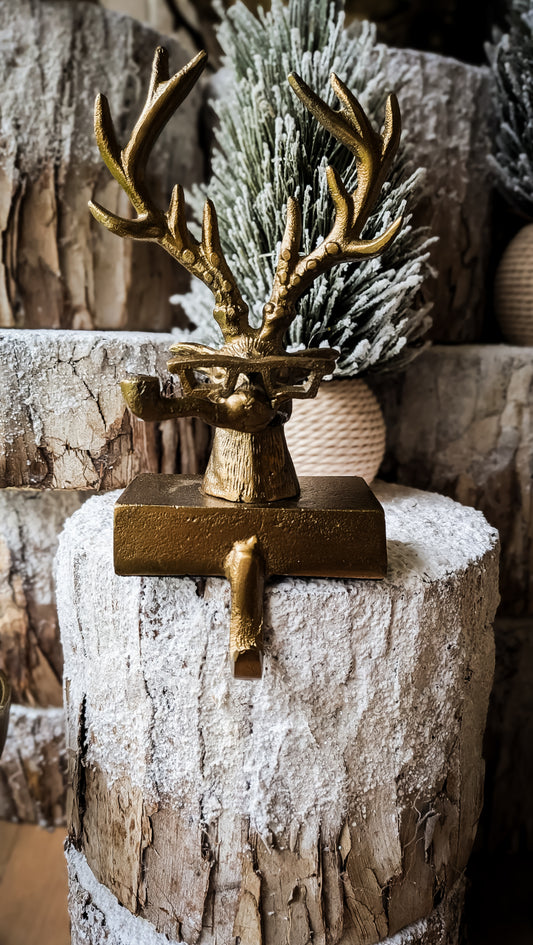 Eric + Eloise Collection Brass Stocking Holder, Frankie Deer