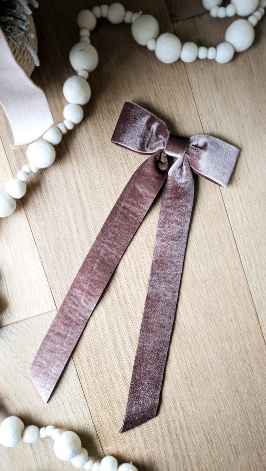 Velvet Bow with Clip, Brown