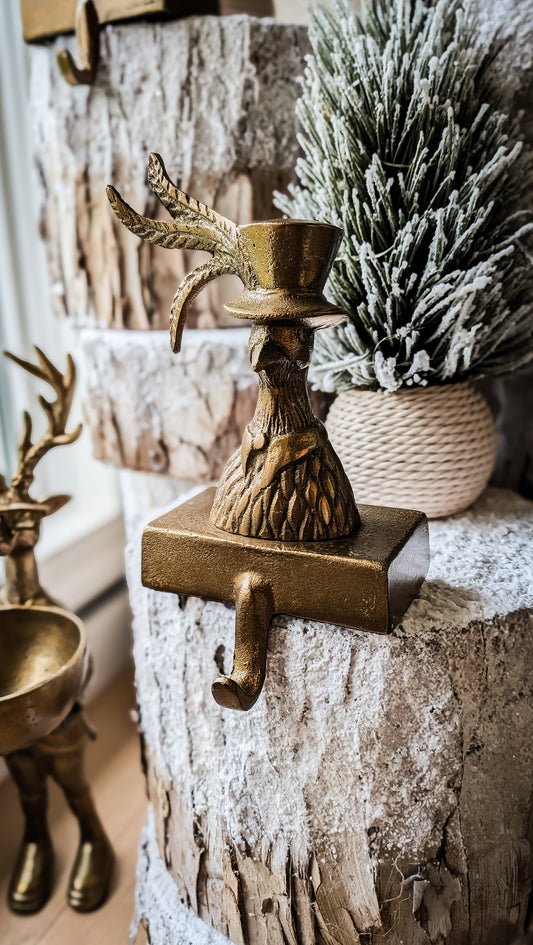 Eric + Eloise Collection Brass Stocking Holder, Emerson Pheasant
