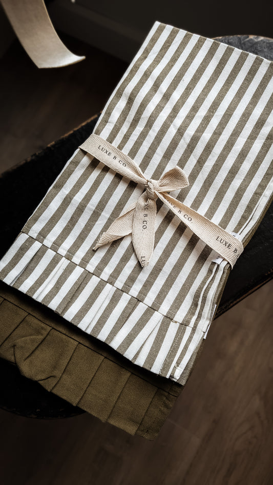 Olive Stripe Ruffle Towel Set of 2