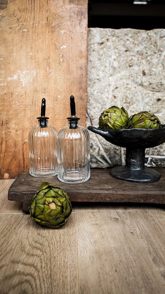 Olive Oil & Vinegar Glass Fluted Bottles