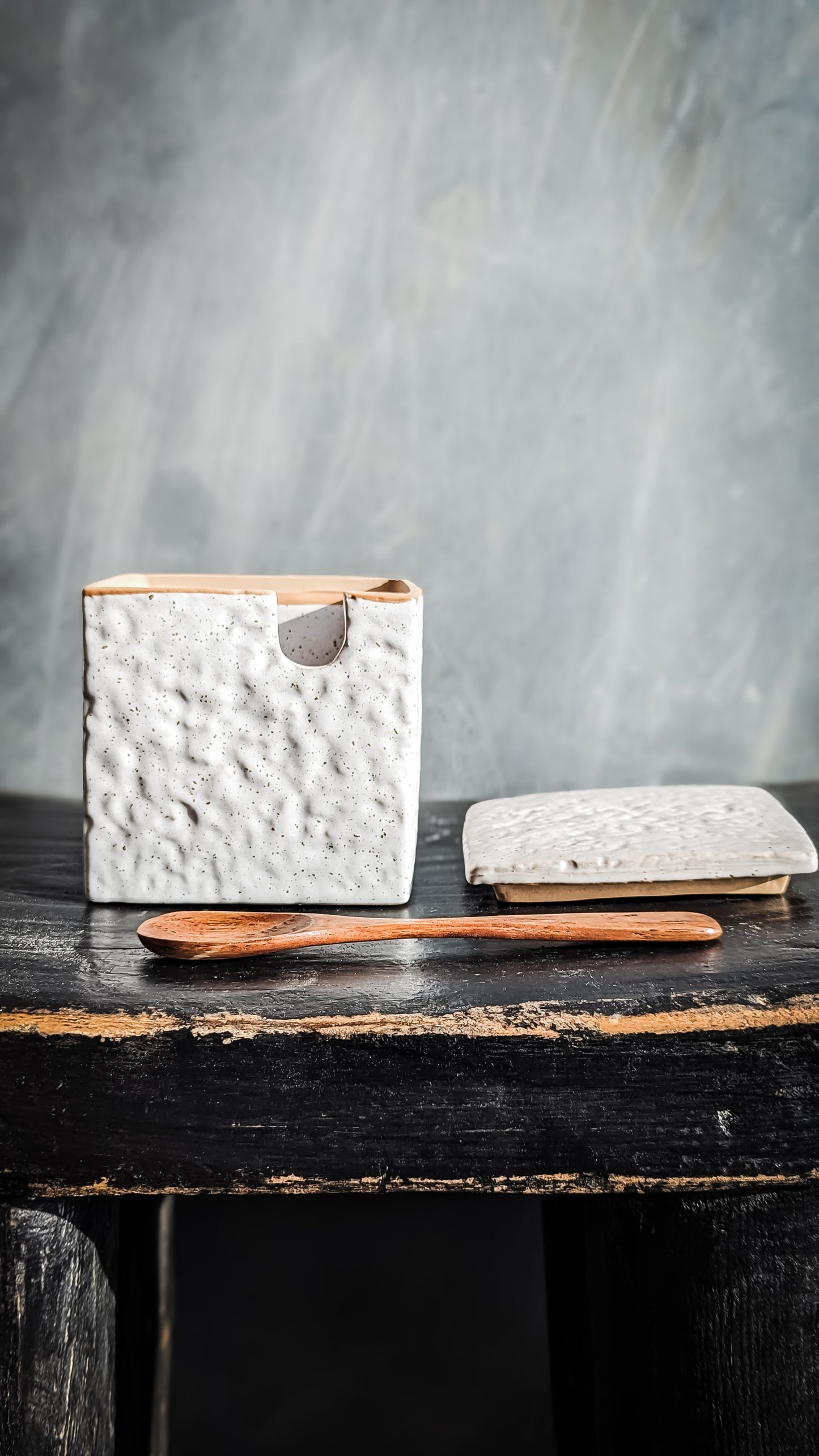 Stoneware Salt Jar w/ Spoon