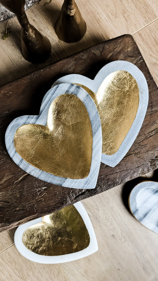 Gray Marble Foil Heart Tray