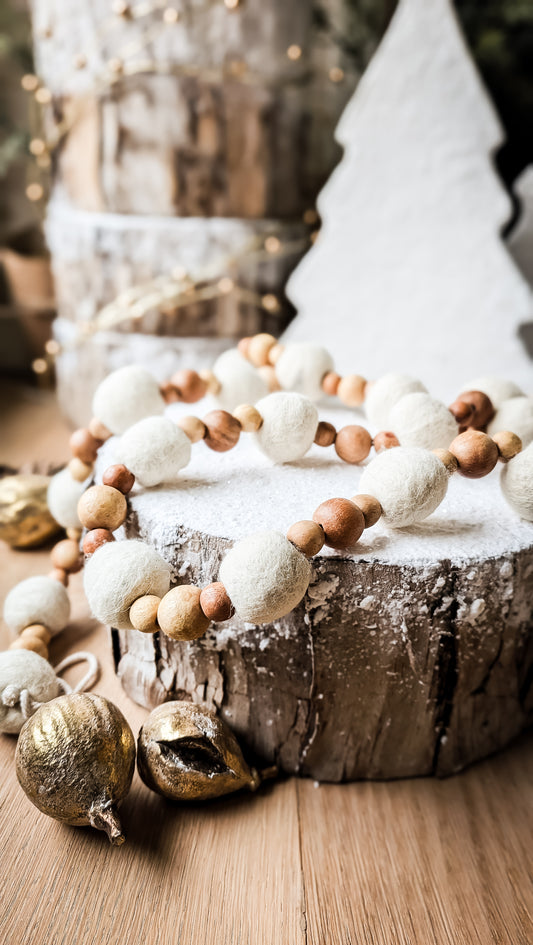 Wood + Wool Garland, White